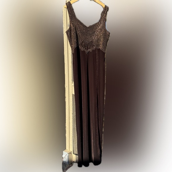 Y2K Velvet Beaded long maxi dress brown size 10 zipper closure amazing detail - Picture 11 of 11